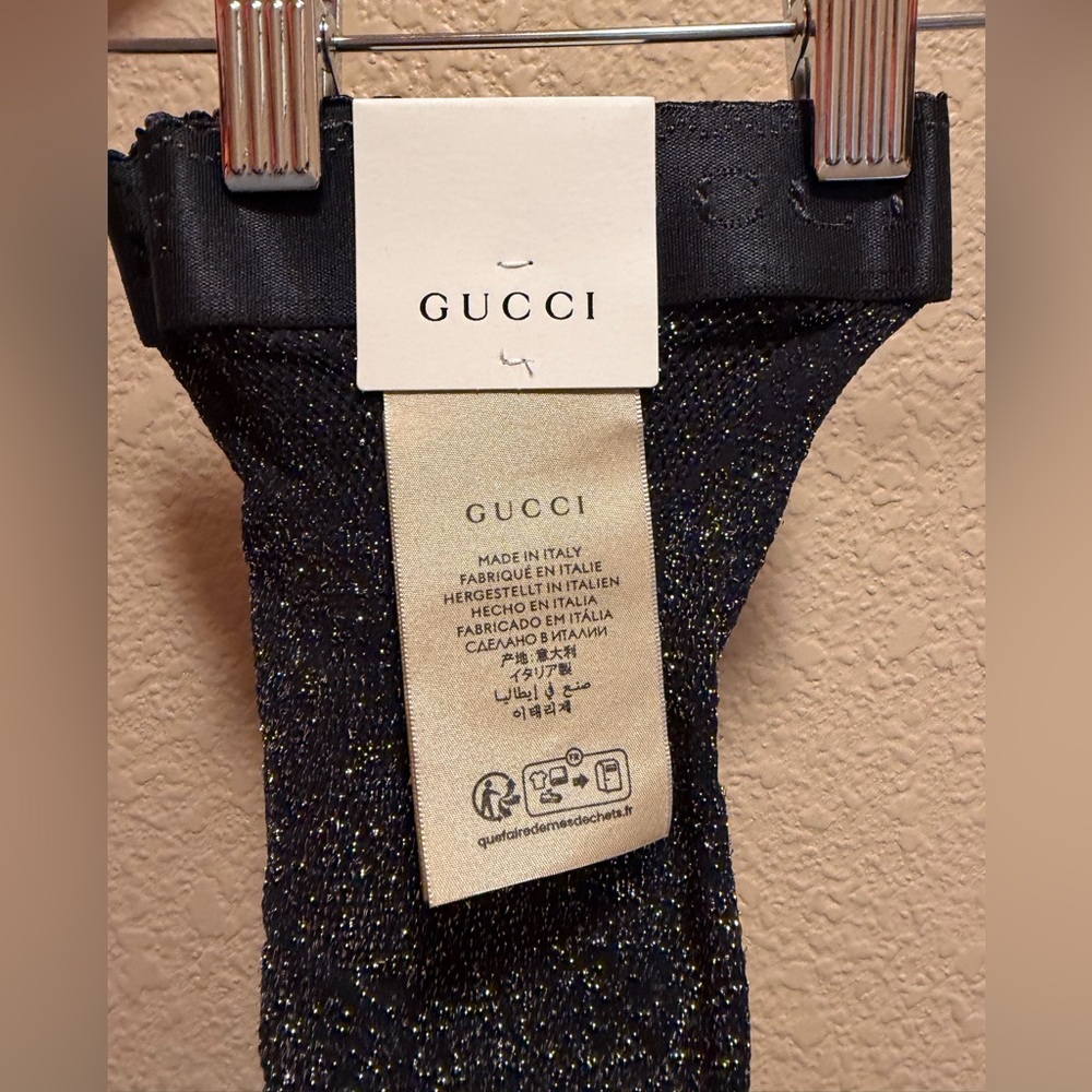 New Authentic Gucci GG Supreme Logo Tights Black Silver Size L - Picture 10 of 12